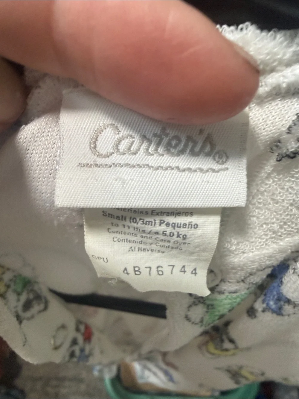 Carter's White Fleece Footed One-Piece with Red Blue Green Yellow Bear Print